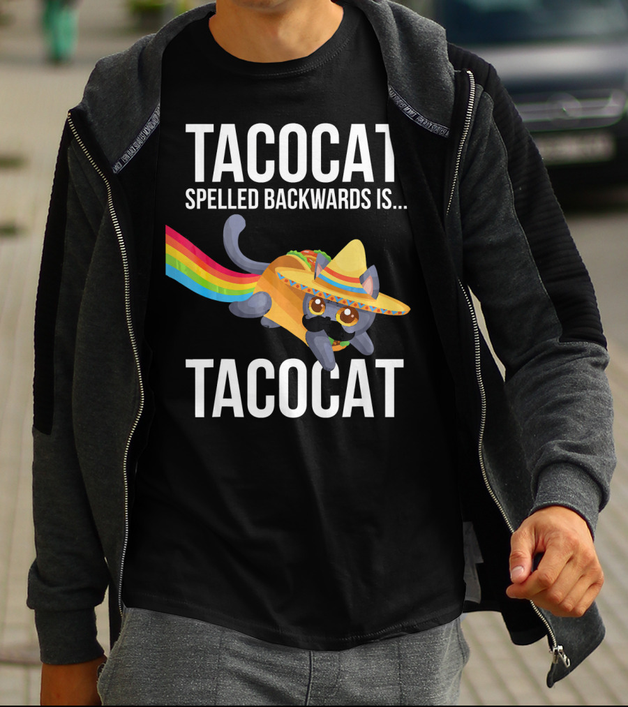 Taco Cat Spelled Backwards Is Tacocat Rainbow Sombrero Palindrome T-Shirt