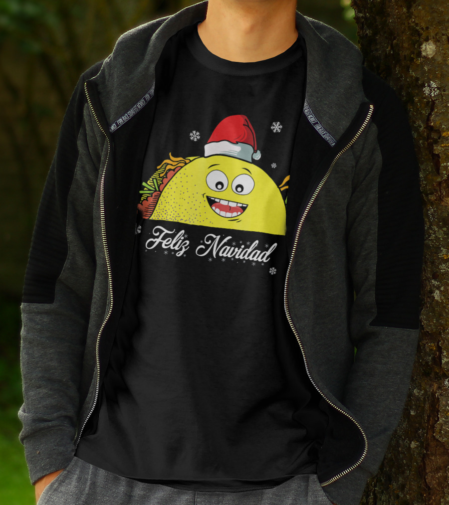 Feliz Navidad Smiling Taco Santa Hat T-Shirt