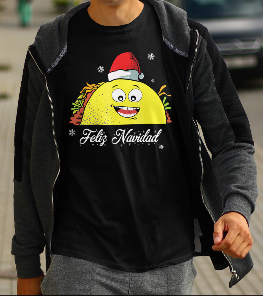 Feliz Navidad Smiling Taco Santa Hat T-Shirt