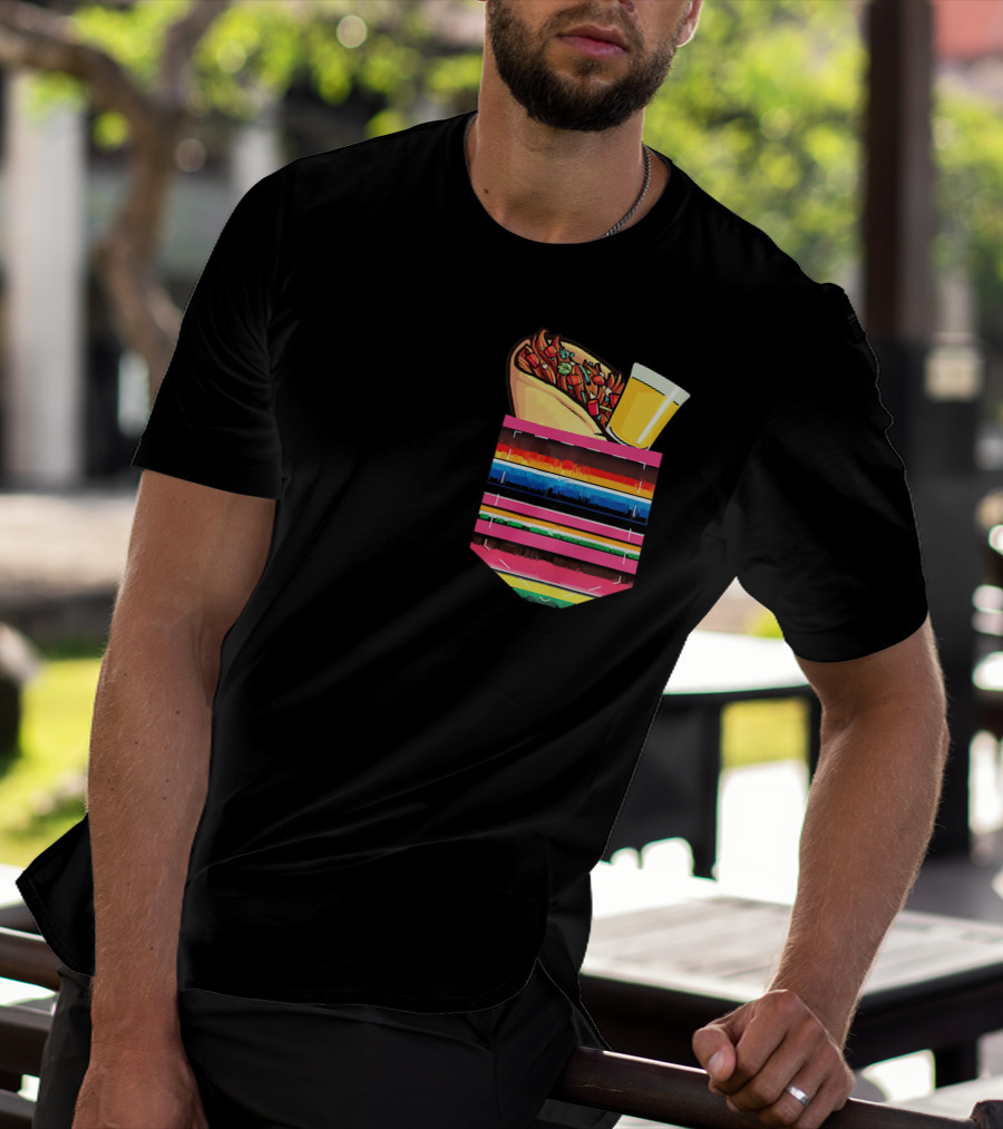 Tacos And Tequila Vibrant Serape Pocket T-Shirt