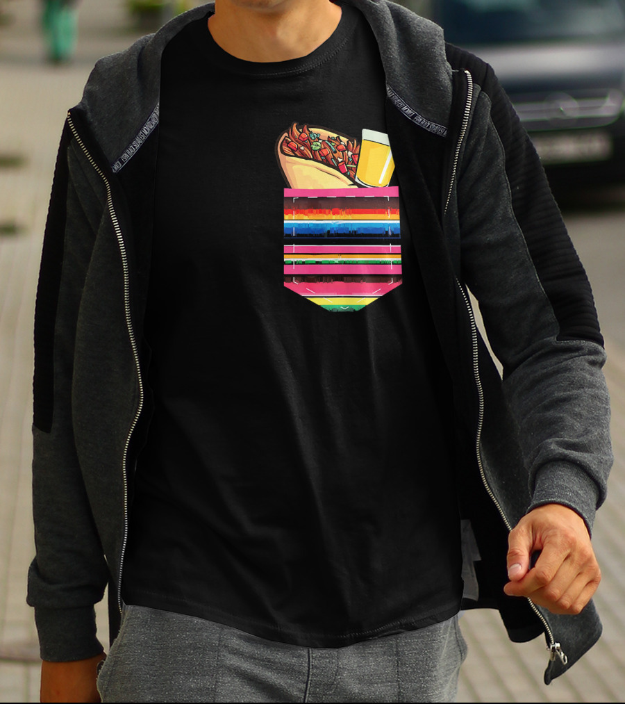 Tacos And Tequila Vibrant Serape Pocket T-Shirt