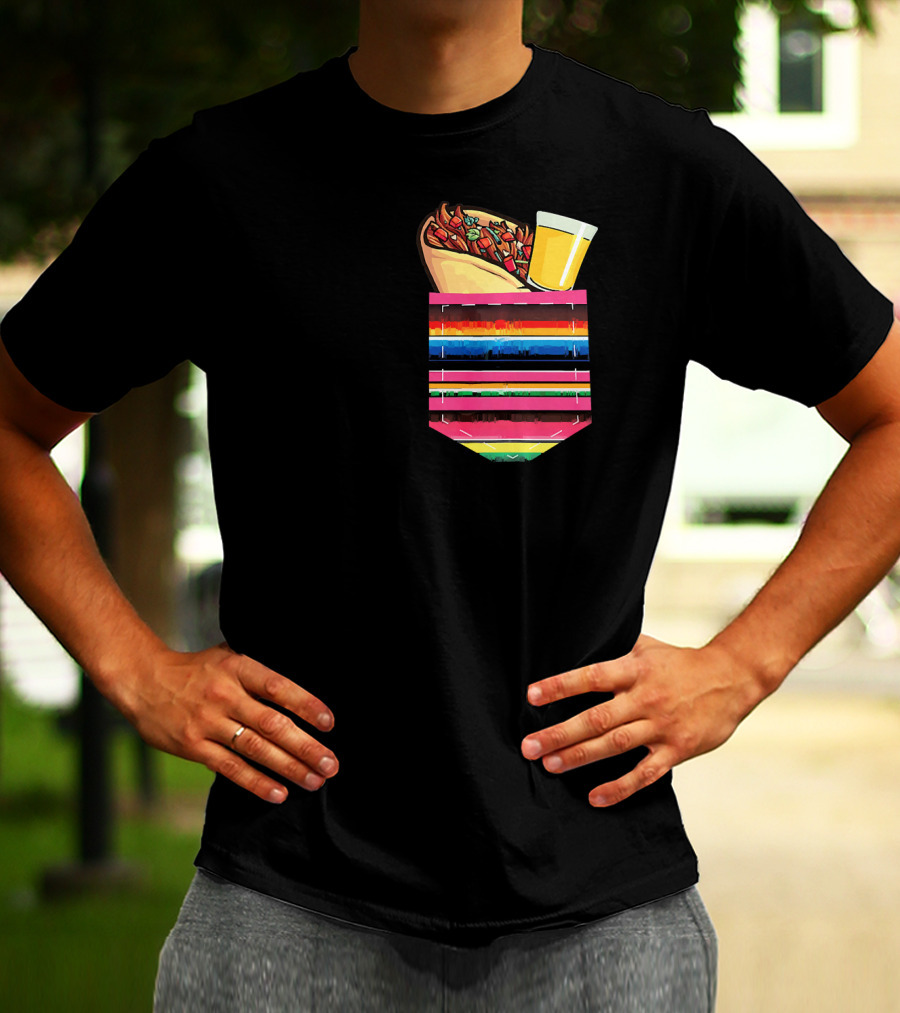 Tacos And Tequila Vibrant Serape Pocket T-Shirt