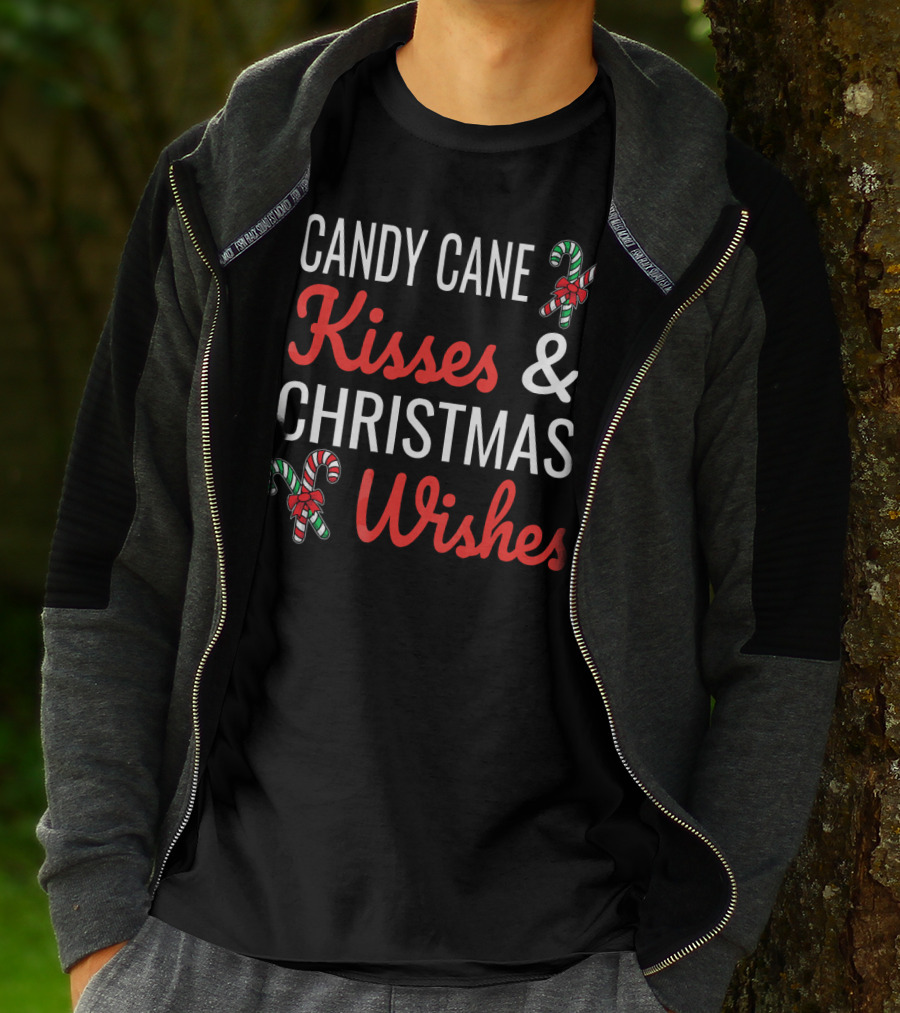 Candy Cane Kisses And Christmas Wishes With Candy Graphics T-Shirt