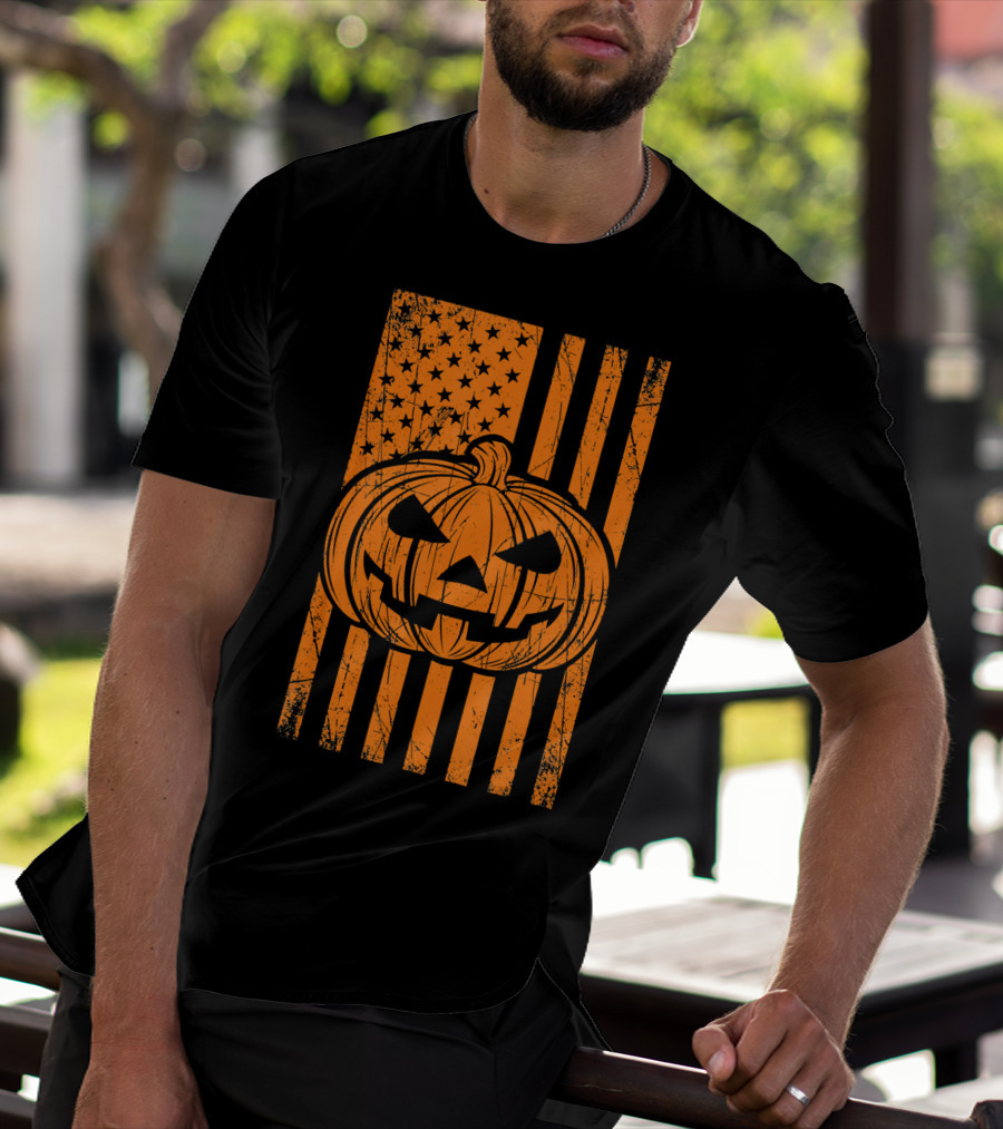 American Flag Grunge Pumpkin Halloween Las T-Shirt