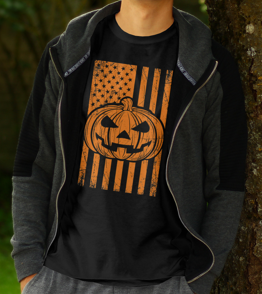 American Flag Grunge Pumpkin Halloween Las T-Shirt