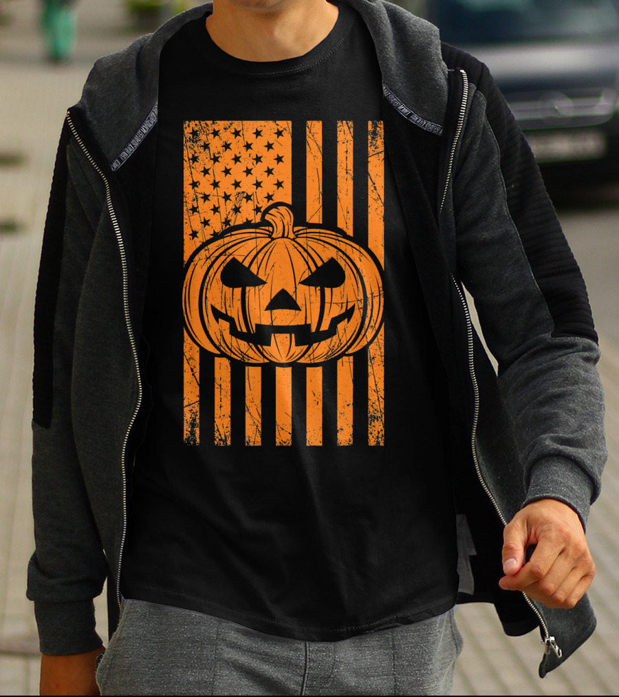 American Flag Grunge Pumpkin Halloween Las T-Shirt