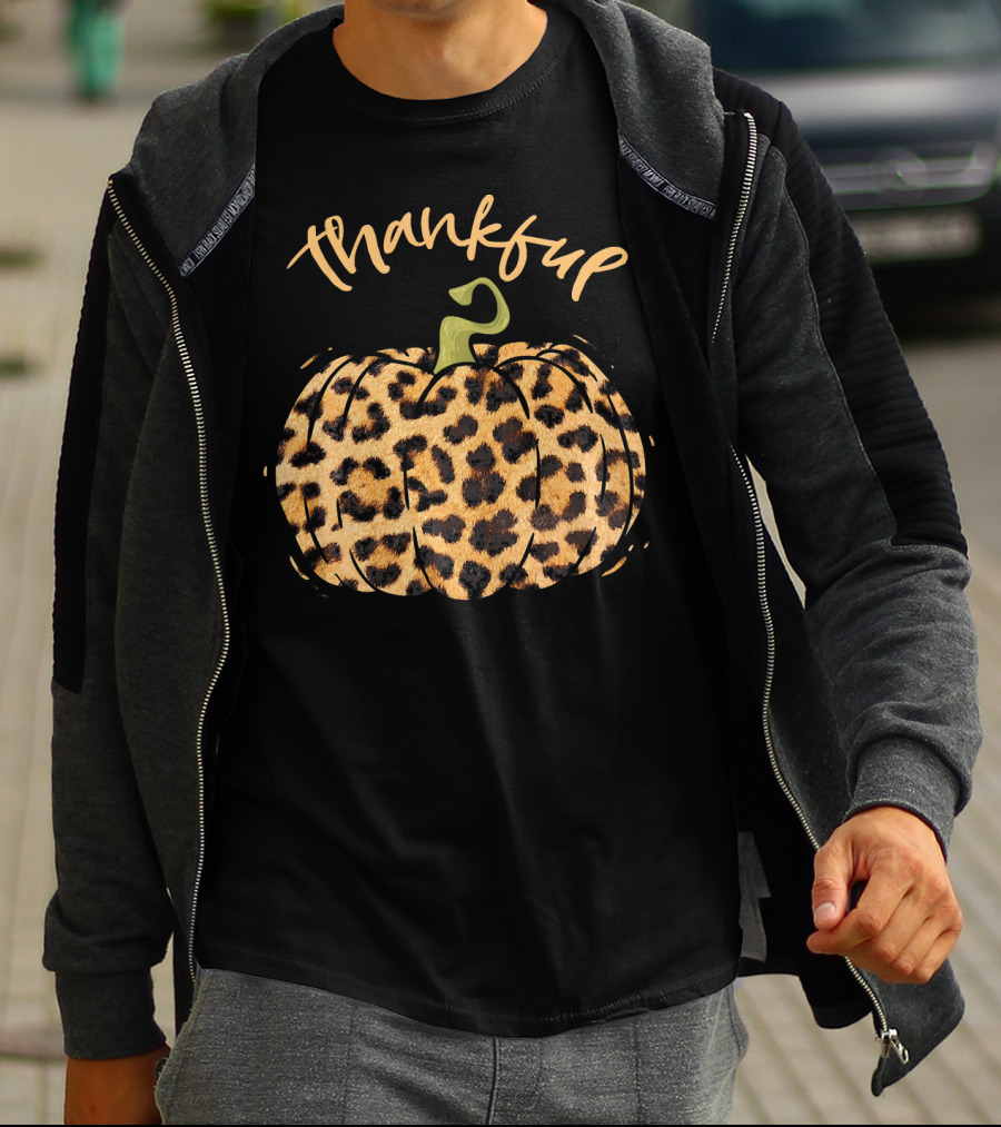 Thankful Pumpkin Fall Leopard Print T-Shirt