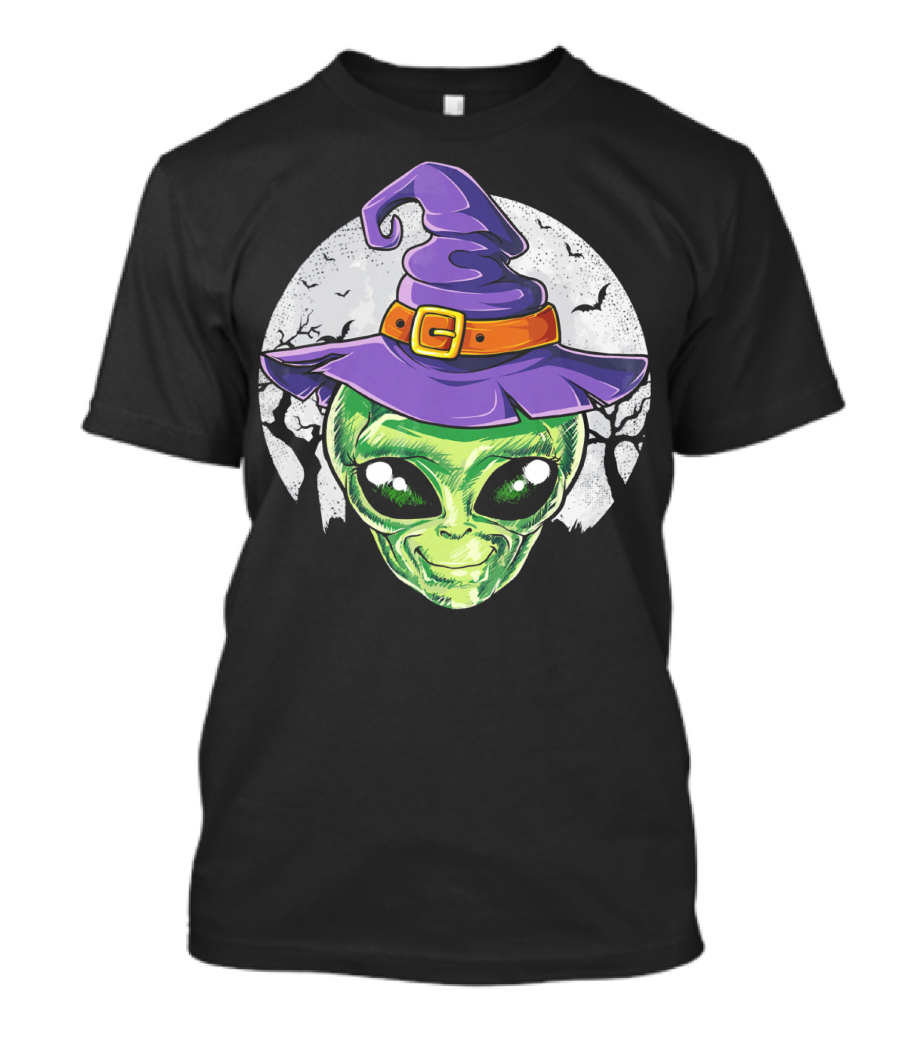 Alien Witch Hat With Moon And Bats T-Shirt