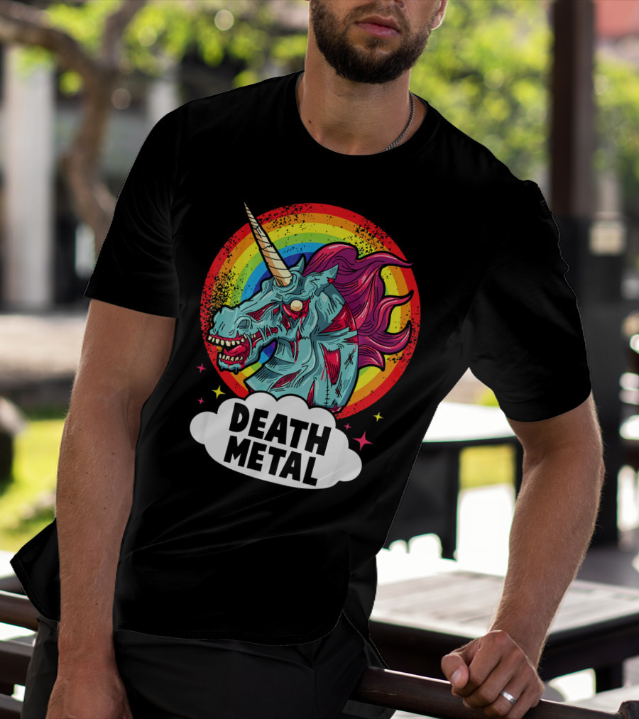 Death Metal Unicorn Rainbow Rocker Emo T-Shirt