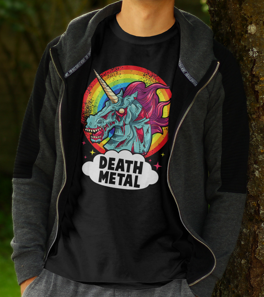 Death Metal Unicorn Rainbow Rocker Emo T-Shirt