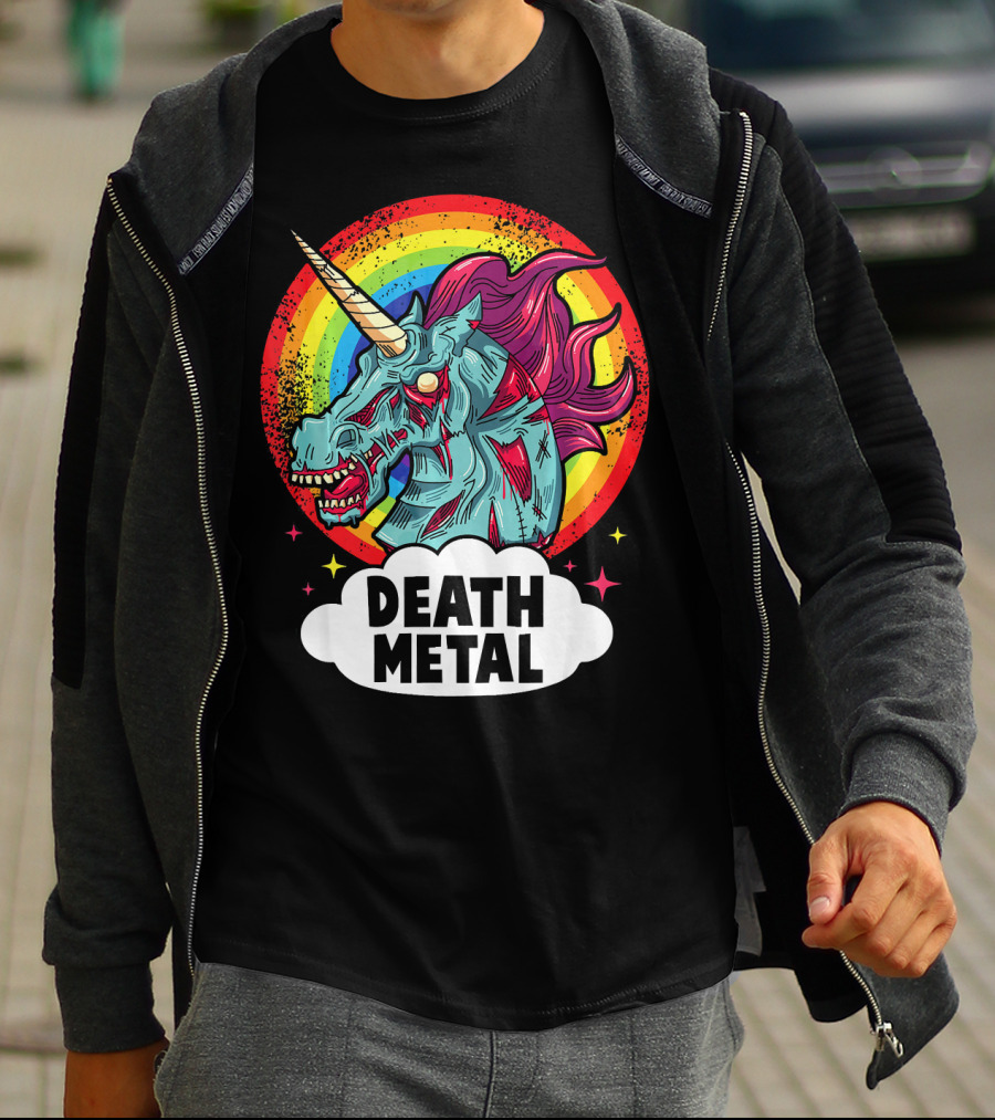 Death Metal Unicorn Rainbow Rocker Emo T-Shirt