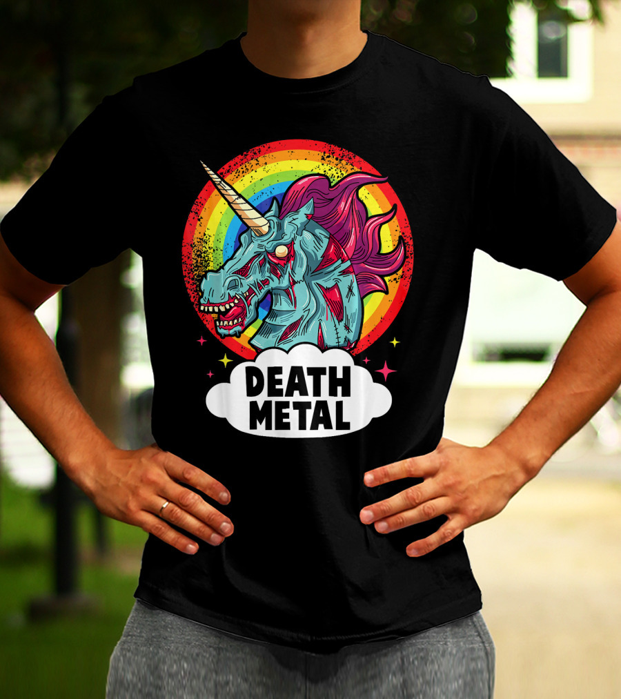 Death Metal Unicorn Rainbow Rocker Emo T-Shirt