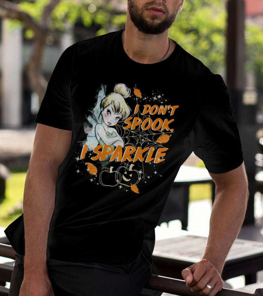 Disney Peter Pan Tinkerbell I Don't Spook I Sparkle Halloween Pumpkin Leaves T-Shirt