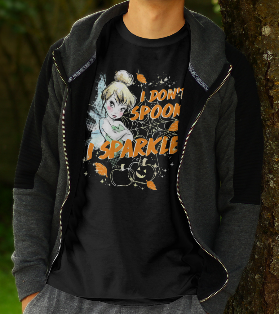 Disney Peter Pan Tinkerbell I Don't Spook I Sparkle Halloween Pumpkin Leaves T-Shirt