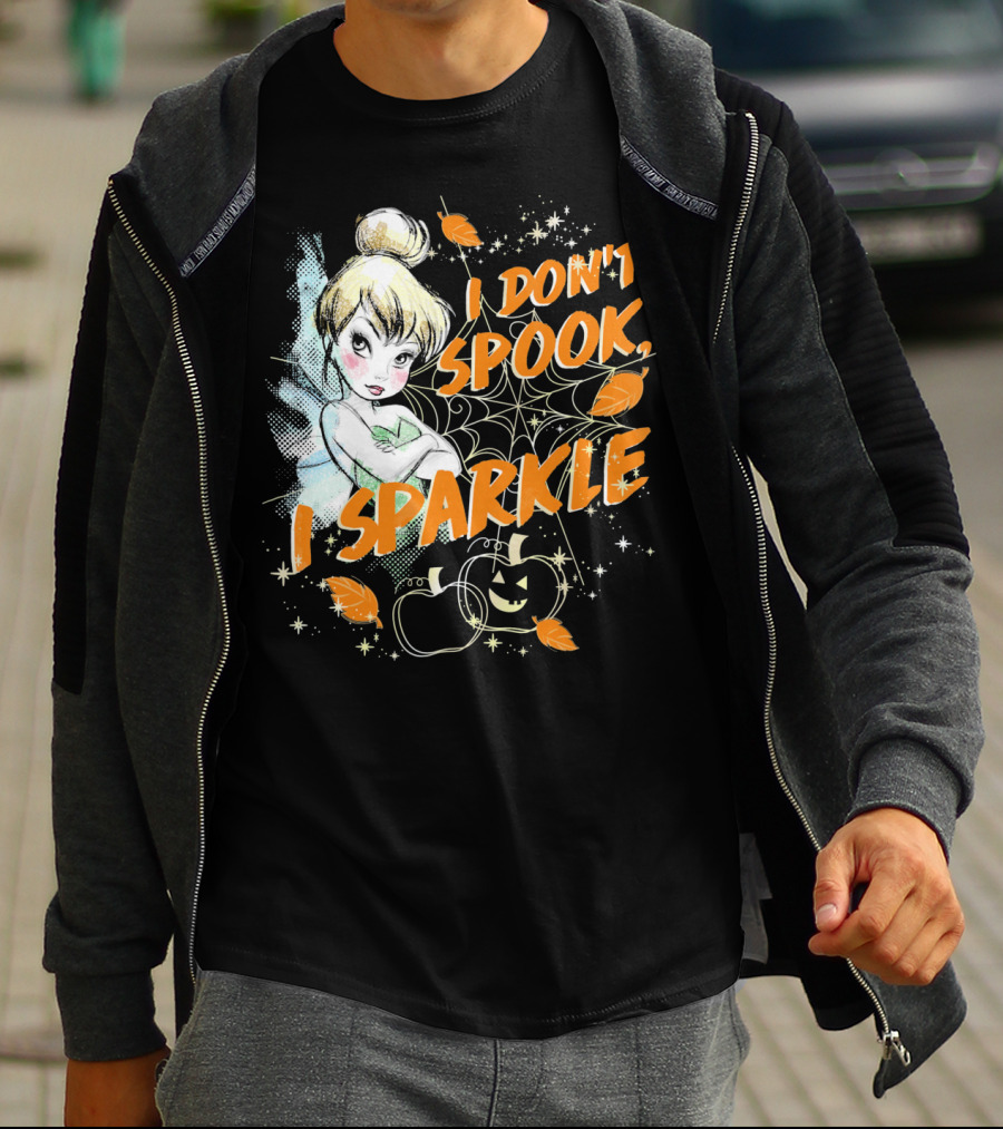 Disney Peter Pan Tinkerbell I Don't Spook I Sparkle Halloween Pumpkin Leaves T-Shirt