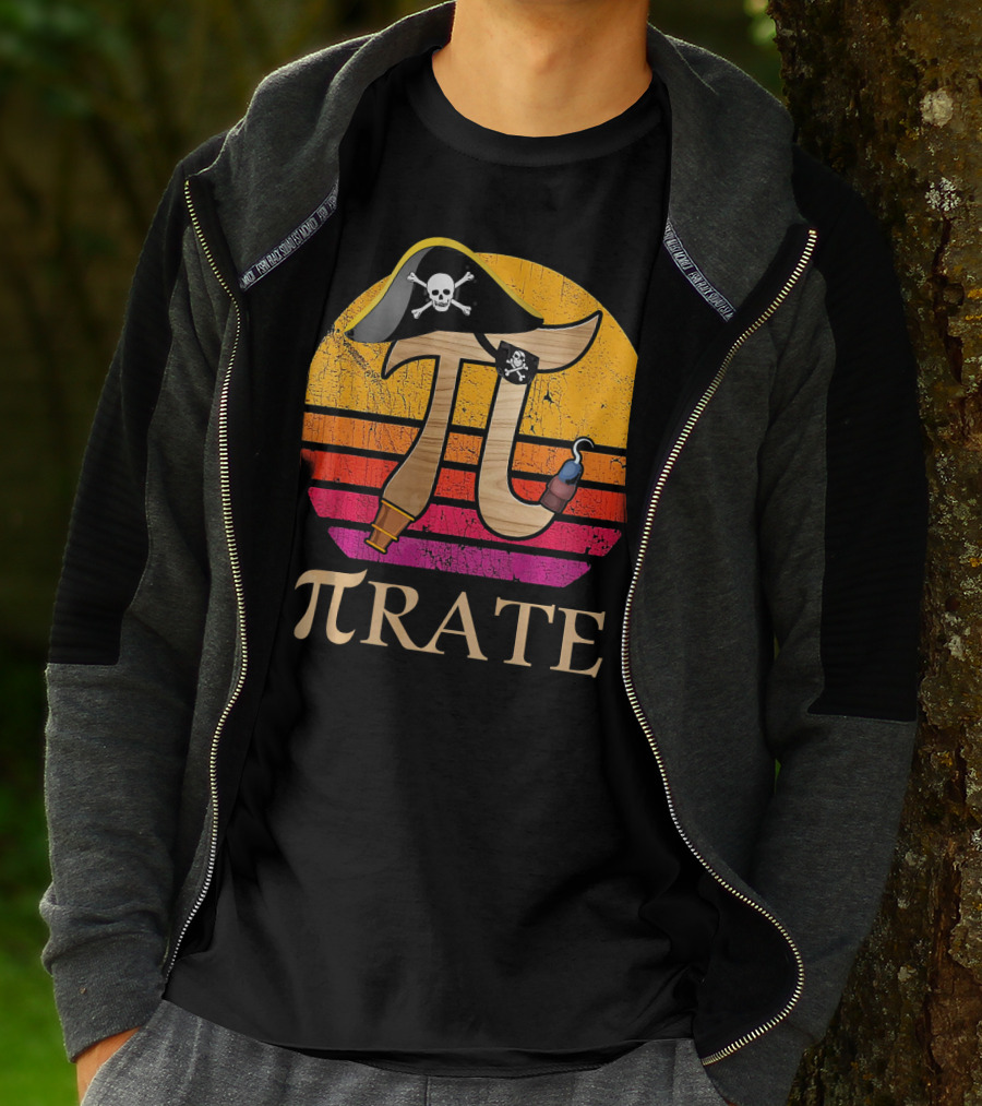 Pi Rate Sunset Buccaneer Emblem T-Shirt