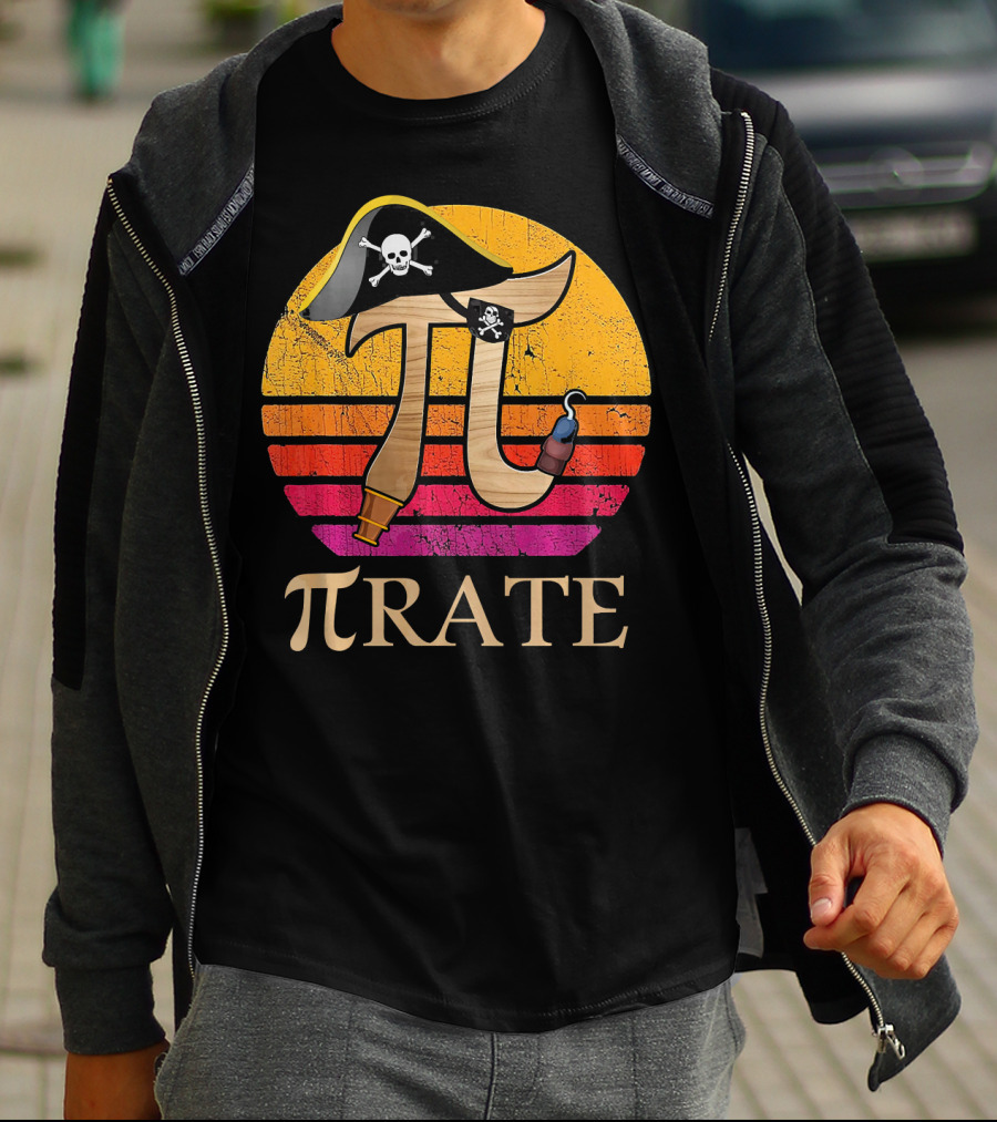Pi Rate Sunset Buccaneer Emblem T-Shirt