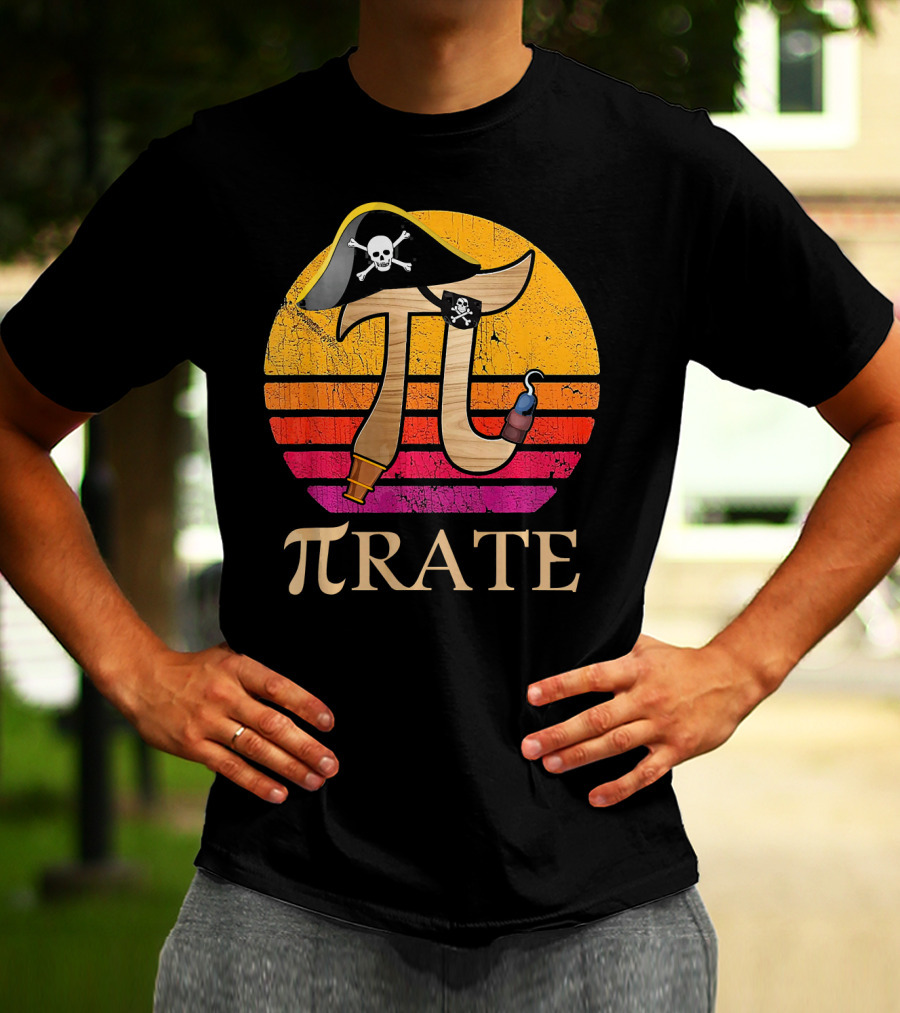 Pi Rate Sunset Buccaneer Emblem T-Shirt