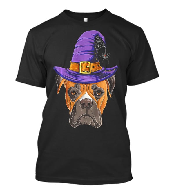 Boxer Dog Halloween Witch Hat Spider T-Shirt