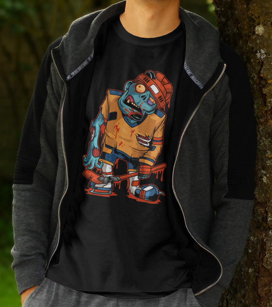 Zombie Ice Hockey Dripping Costume Halloween Trick T-Shirt