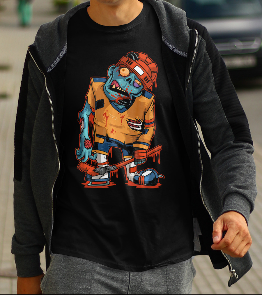 Zombie Ice Hockey Dripping Costume Halloween Trick T-Shirt