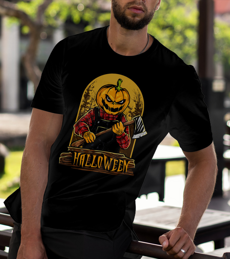 Halloween Horror Pumpkin Creepy Axe T-Shirt
