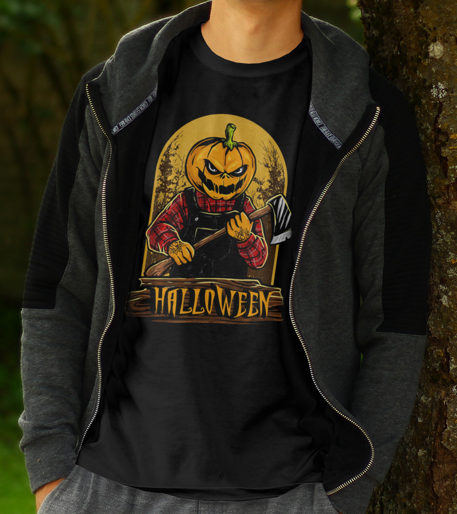 Halloween Horror Pumpkin Creepy Axe T-Shirt
