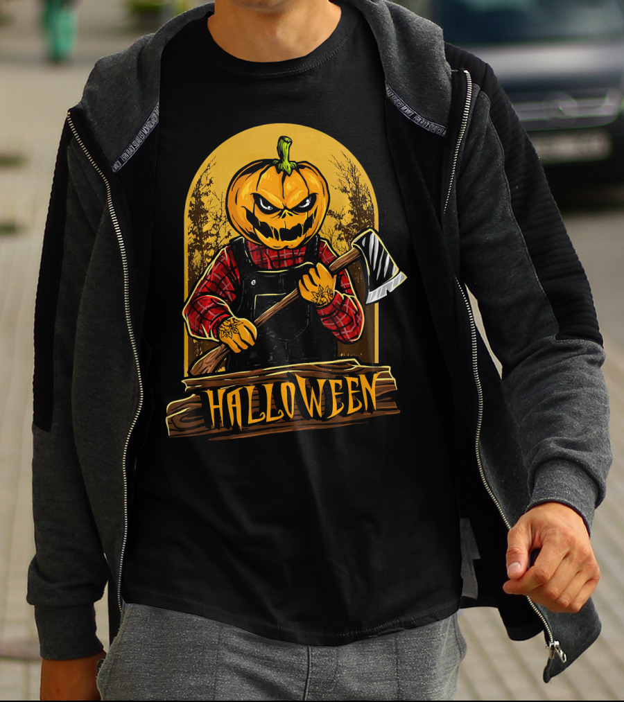 Halloween Horror Pumpkin Creepy Axe T-Shirt