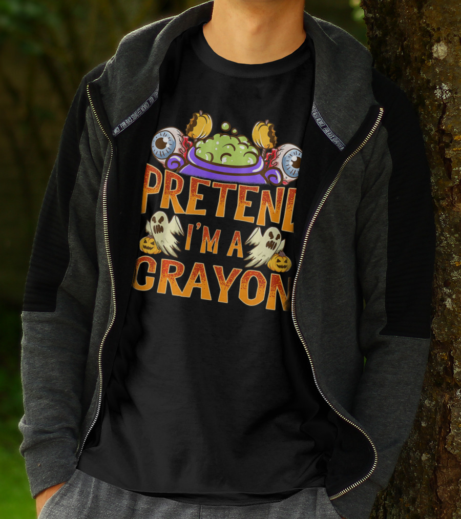 Pretend I'm A Crayon Halloween Ghost Eyeball Pumpkin Cauldron T-Shirt