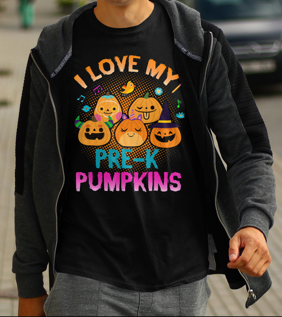 I Love My Pre K Pumpkins Halloween Jack-O-Lanterns With Music And Flowers T-Shirt