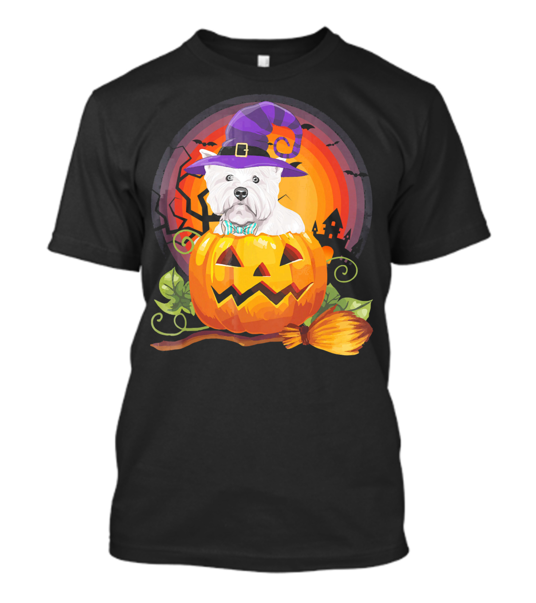 Westie Dog In Witch Hat With Jack-O'-Lantern For Halloween T-Shirt