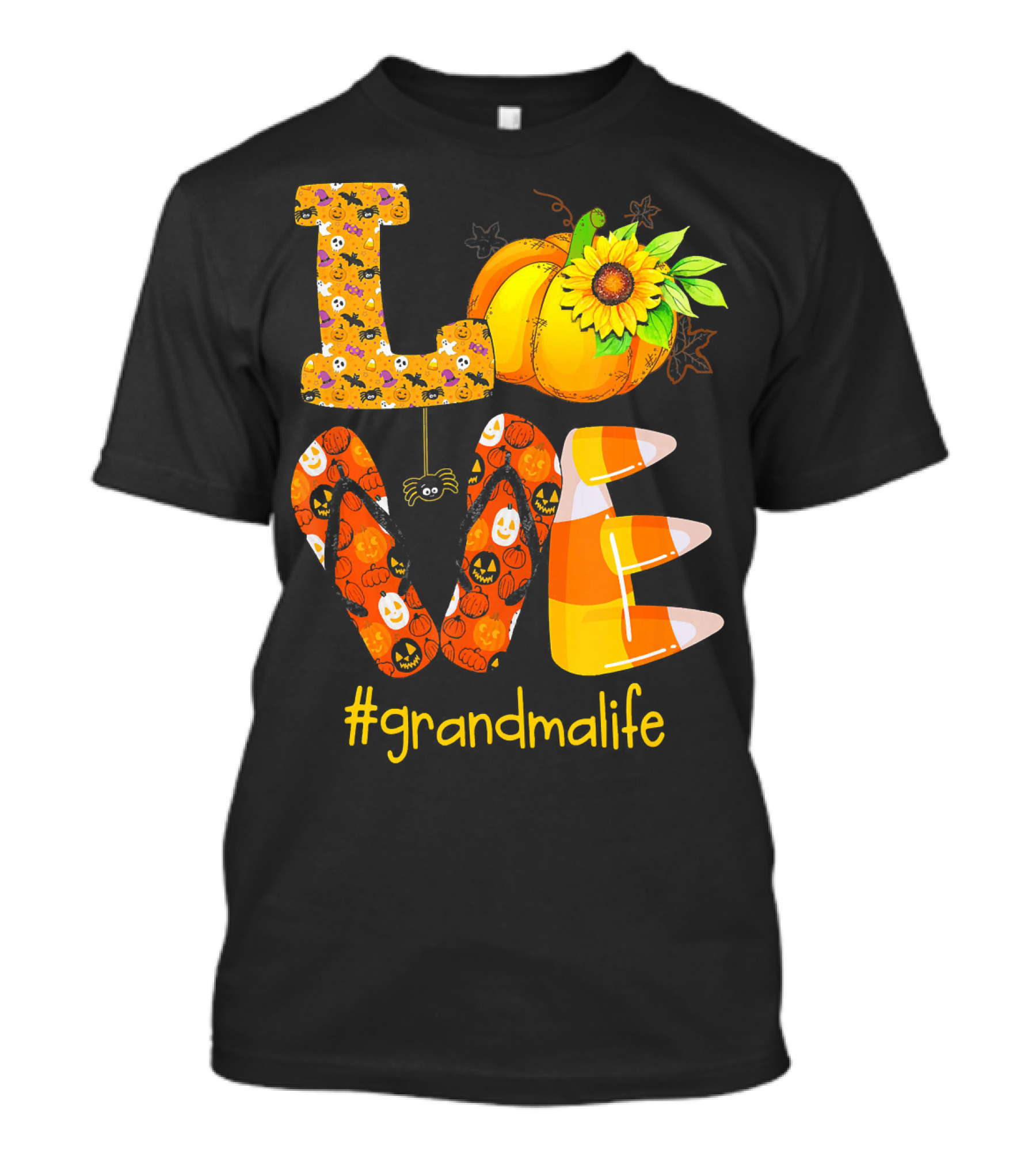 Love Halloween Pumpkin Sunflower #grandmalife T-Shirt