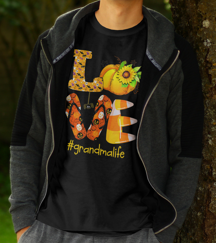 Love Halloween Pumpkin Sunflower #grandmalife T-Shirt