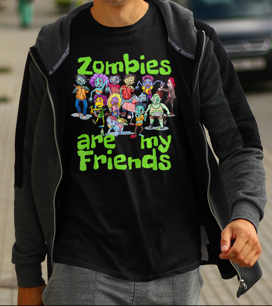 Zombies Are My Friends Cartoon Characters T-Shirt