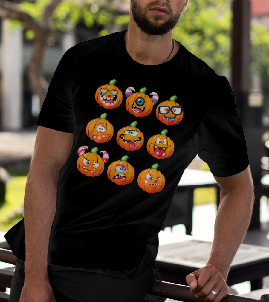 Funny Pumpkin Face Emoticon Halloween Compilation T-Shirt