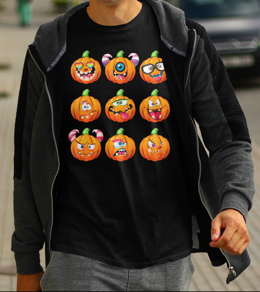 Funny Pumpkin Face Emoticon Halloween Compilation T-Shirt