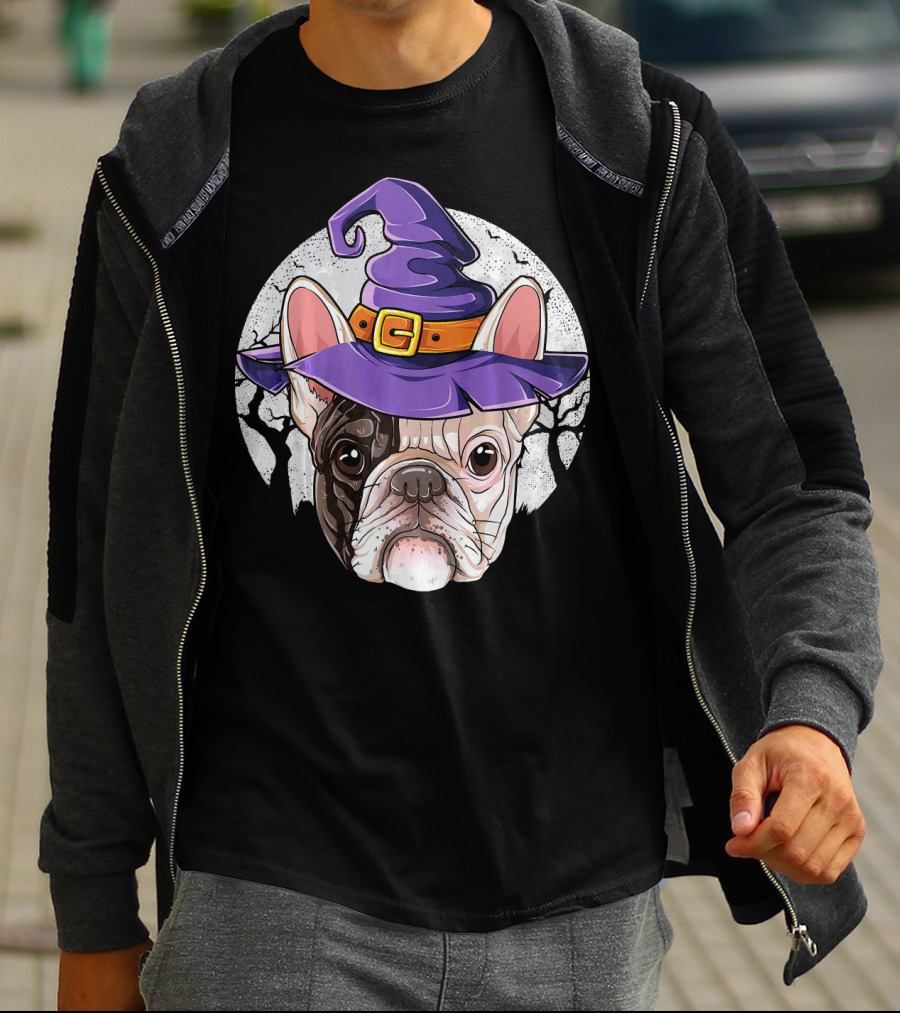 French Bulldog Halloween Witch Hat T-Shirt