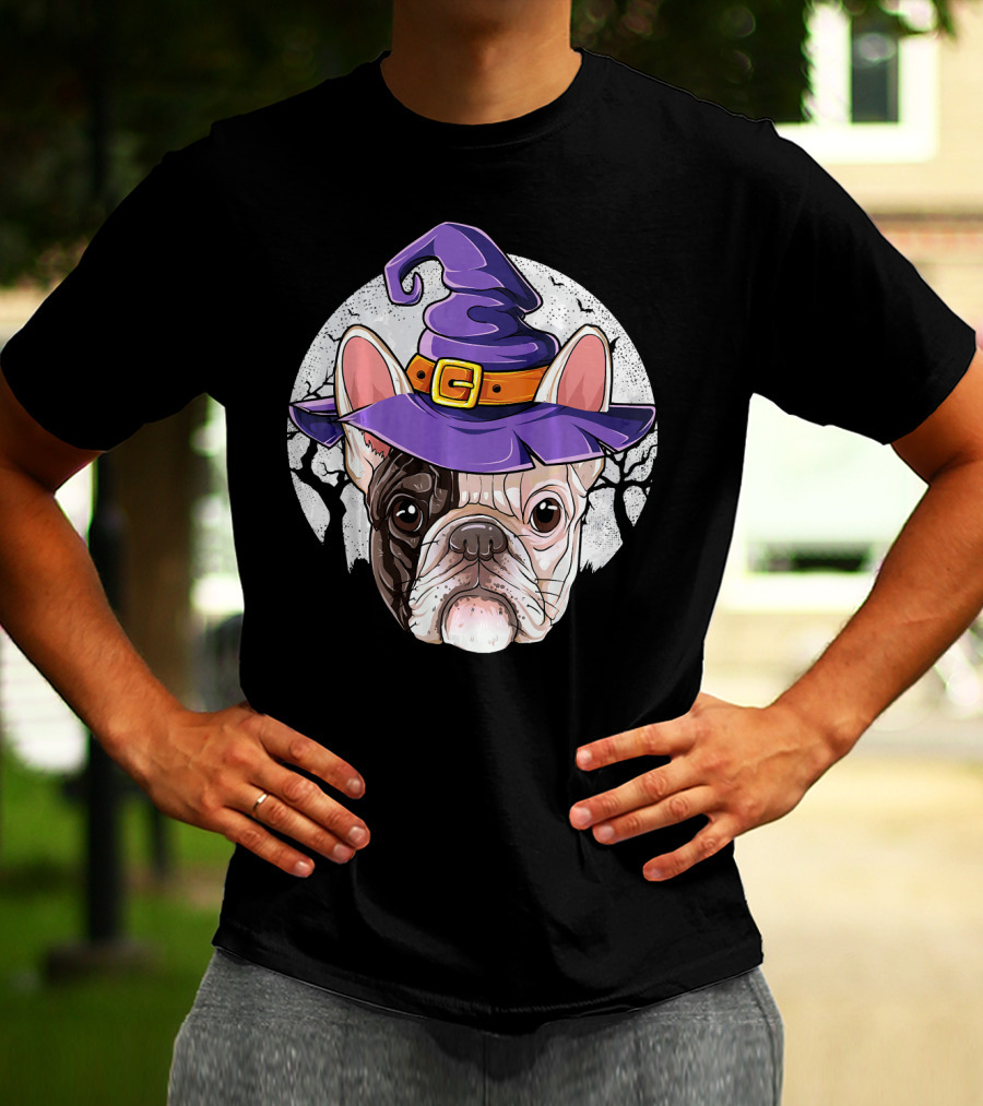 French Bulldog Halloween Witch Hat T-Shirt