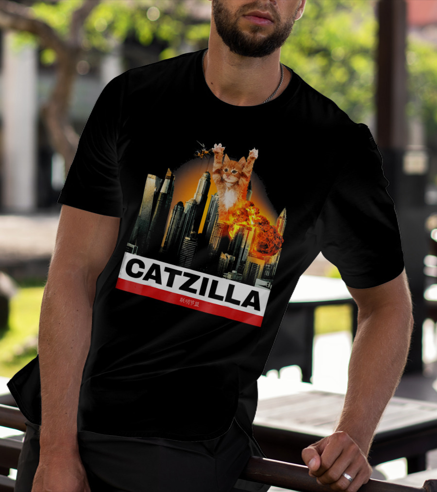 CATZILLA Funny Kitty Cat Over Cityscape Explosion T-Shirt