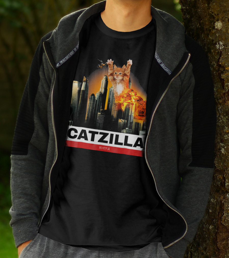 CATZILLA Funny Kitty Cat Over Cityscape Explosion T-Shirt