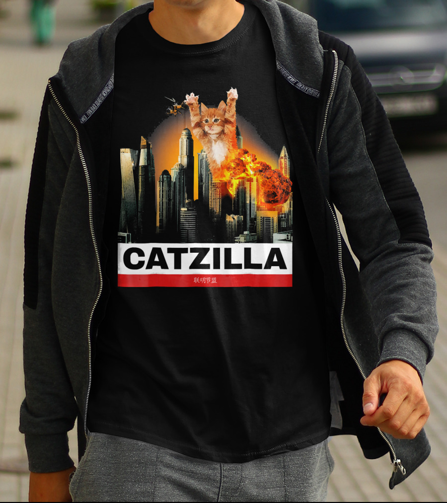 CATZILLA Funny Kitty Cat Over Cityscape Explosion T-Shirt