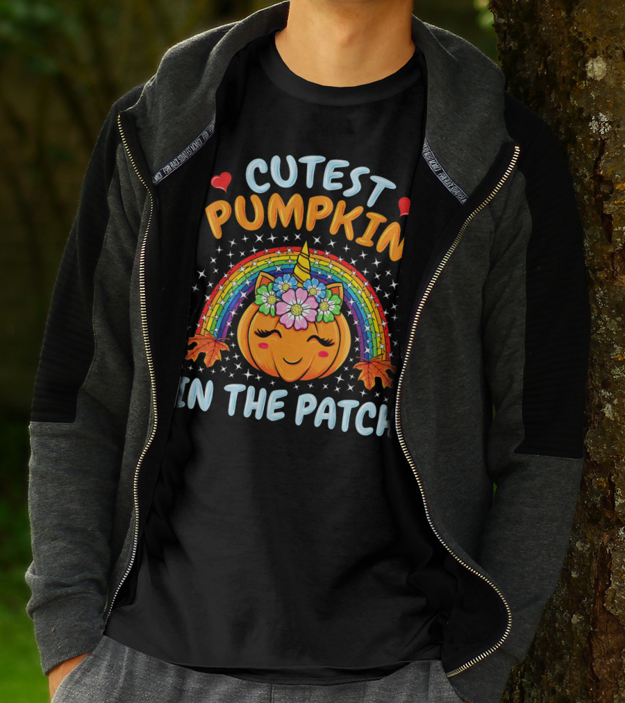 Cutest Pumpkin In The Patch Rainbow Unicorn Halloween T-Shirt