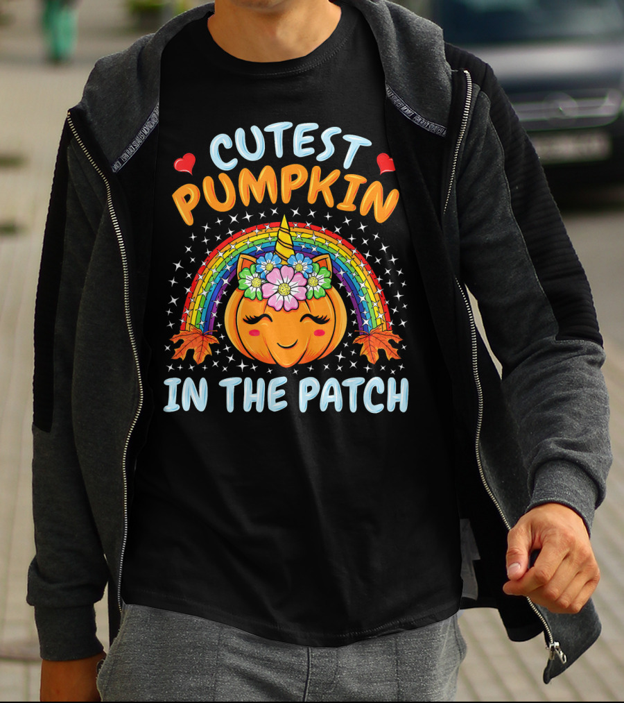 Cutest Pumpkin In The Patch Rainbow Unicorn Halloween T-Shirt