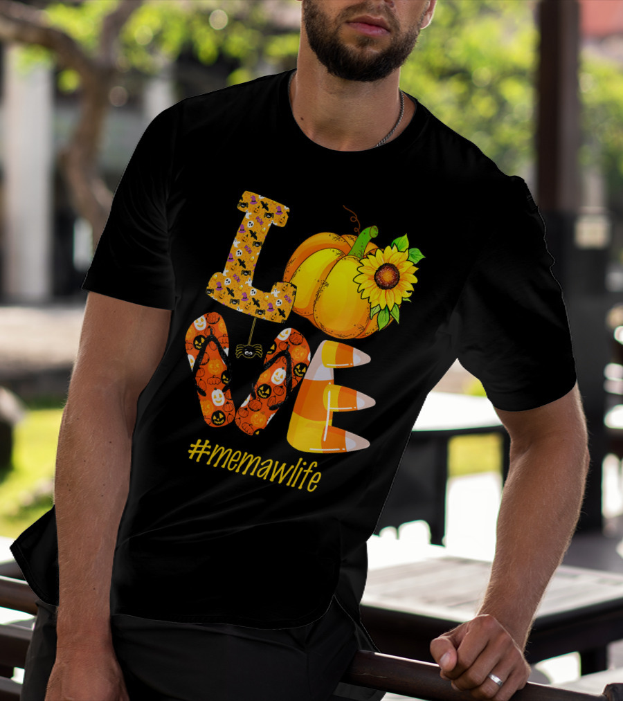 Love MeMaW Life Pumpkin Sunflower Halloween Candy Corn T-Shirt