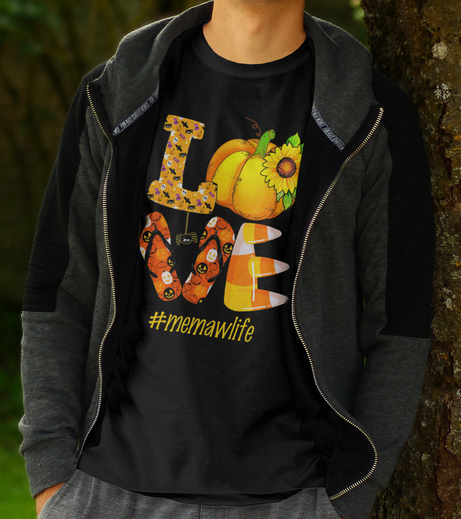 Love MeMaW Life Pumpkin Sunflower Halloween Candy Corn T-Shirt