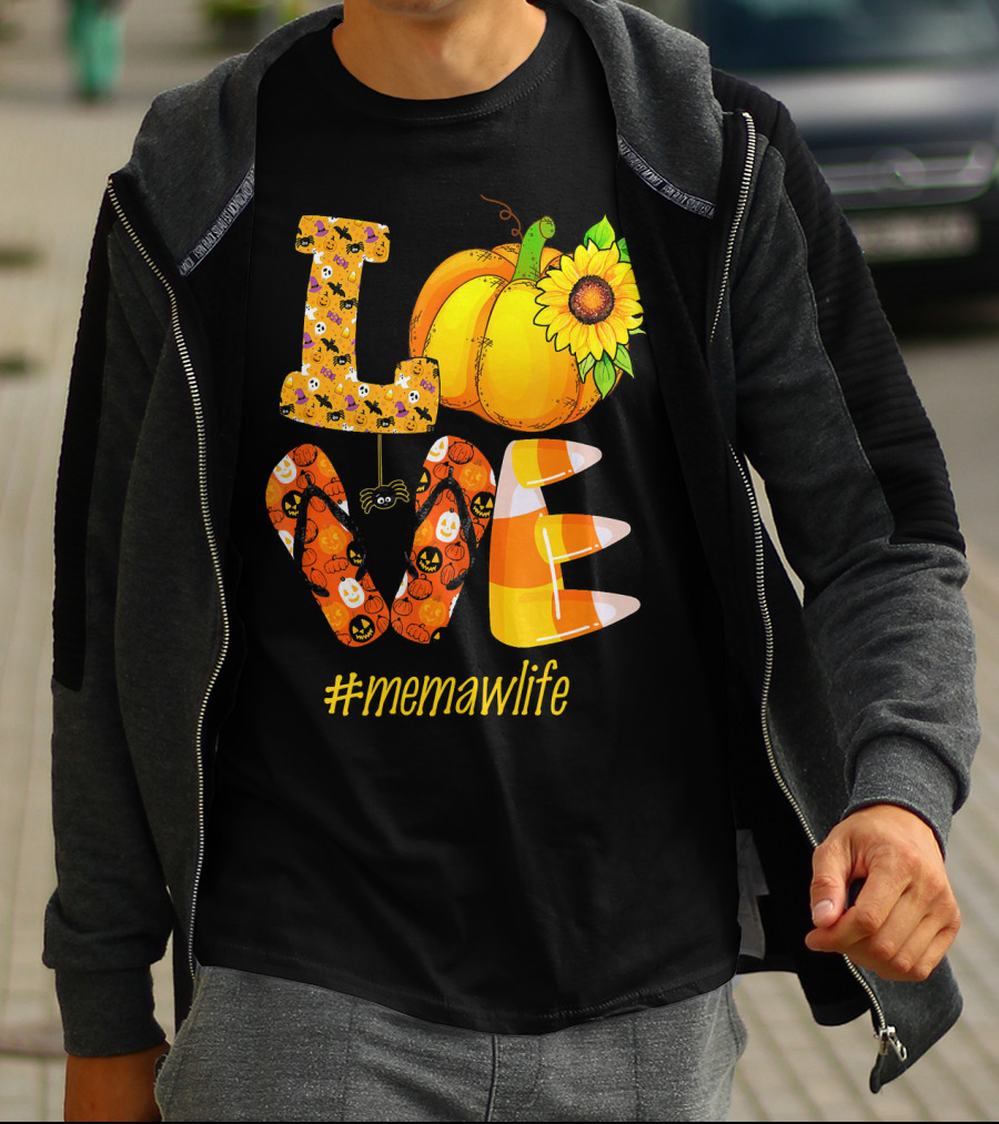Love MeMaW Life Pumpkin Sunflower Halloween Candy Corn T-Shirt