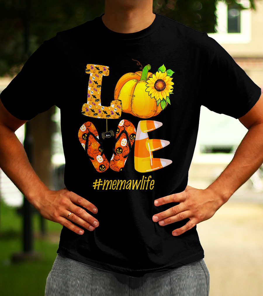 Love MeMaW Life Pumpkin Sunflower Halloween Candy Corn T-Shirt