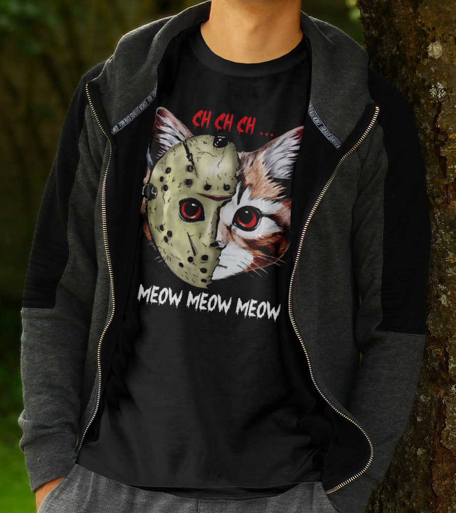 Ch Ch Ch Meow Meow Meow Jason Mask Cat Hybrid T-Shirt