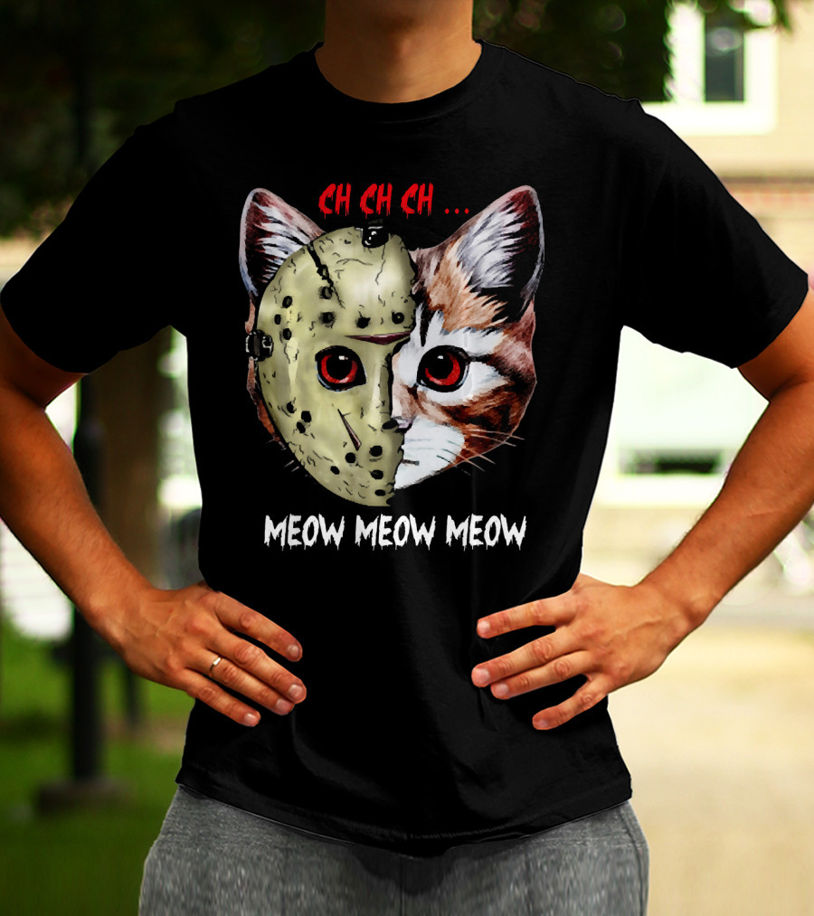 Ch Ch Ch Meow Meow Meow Jason Mask Cat Hybrid T-Shirt