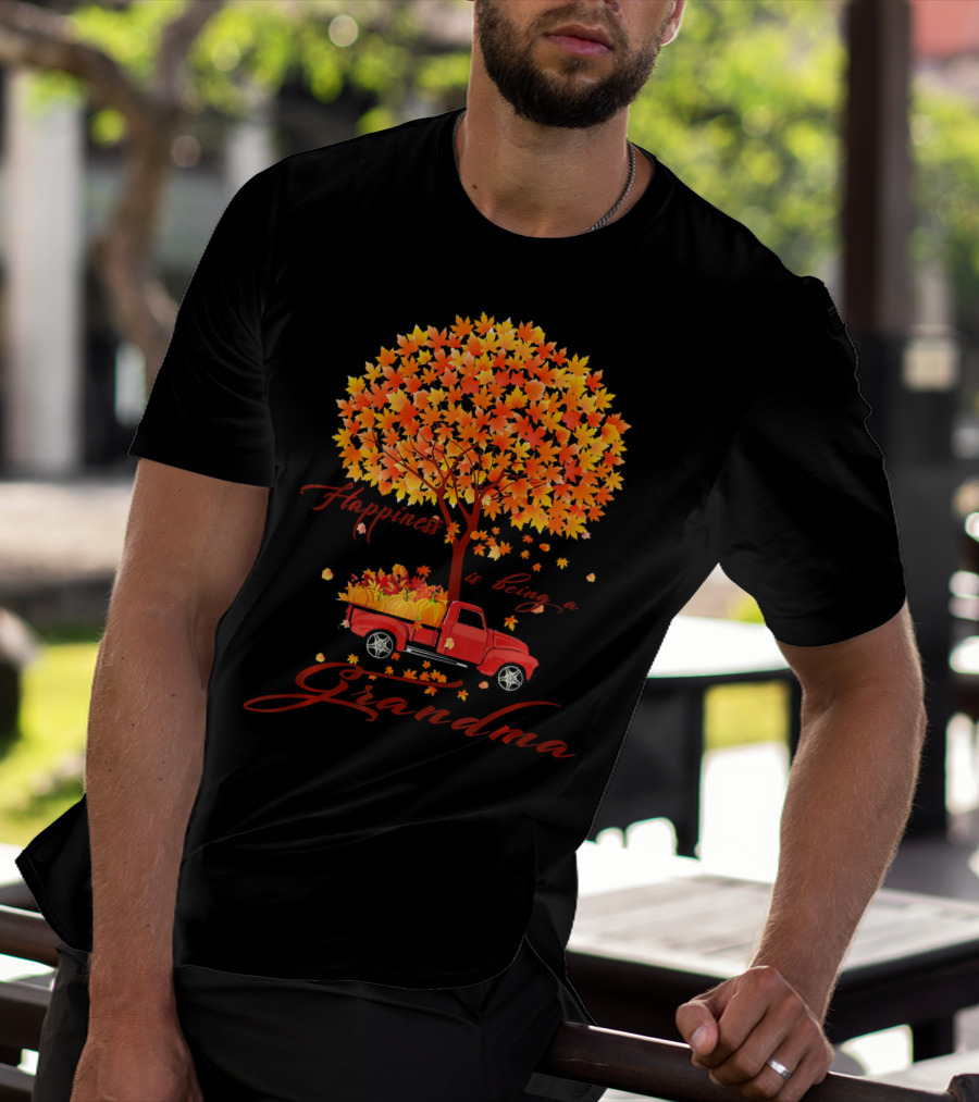 Happiness Is Being A Grandma Autumn Tree With Pumpkins Truck T-Shirt